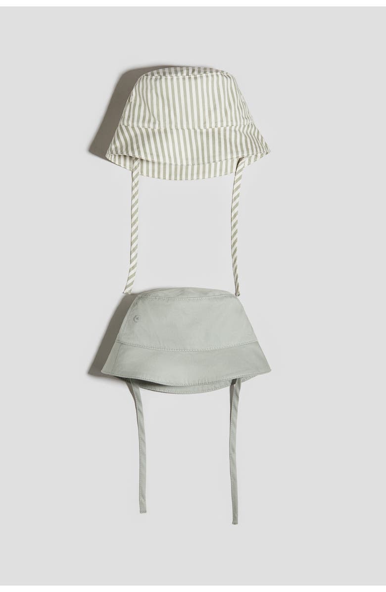 H&M 2-pack Cotton Sun Hats, Main, color, Light Dusty Green/Striped
