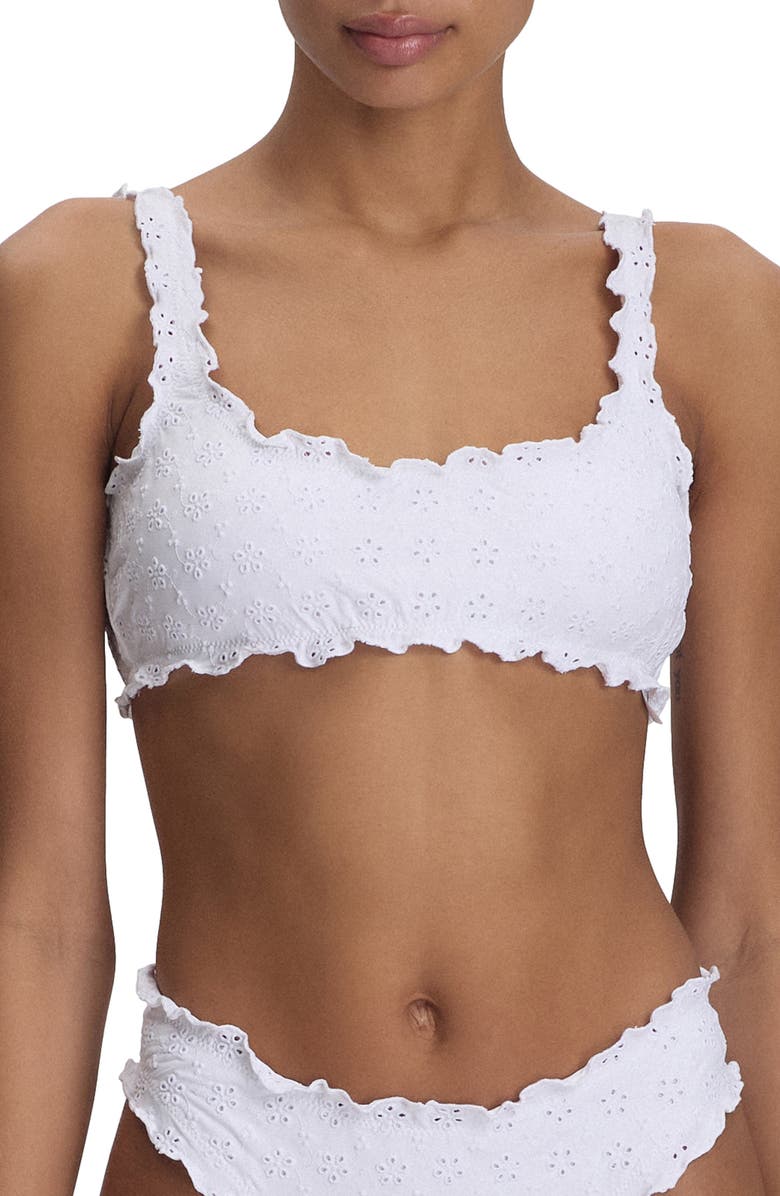 Polo Ralph Lauren Ruffle Eyelet High Leg Scoop Bikini Bottoms, Main, color, 