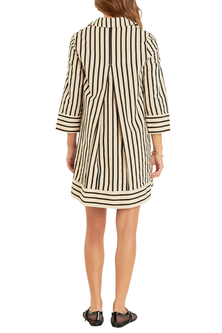 Stripe Three-Quarter Sleeve Dress, Alternate, color, BEIGE/ BLACK