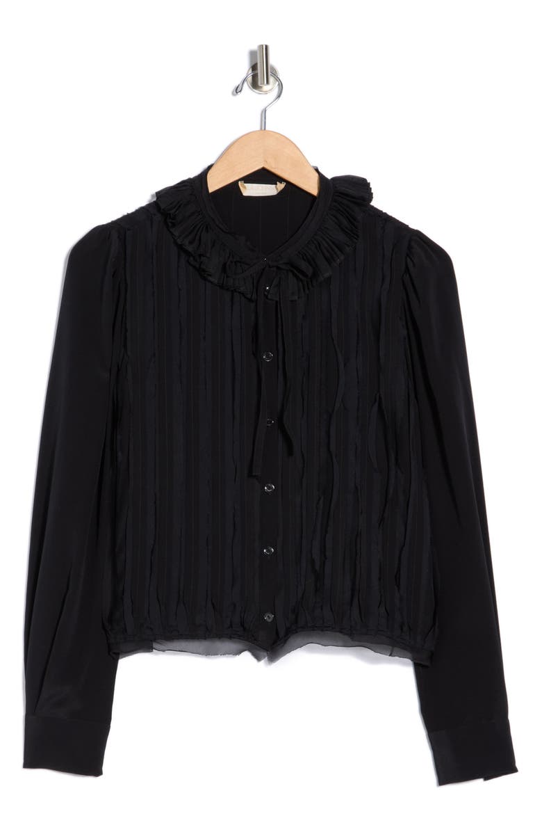 Ulla Johnson Karla Pintuck Pleated Silk Top, Alternate, color, Noir