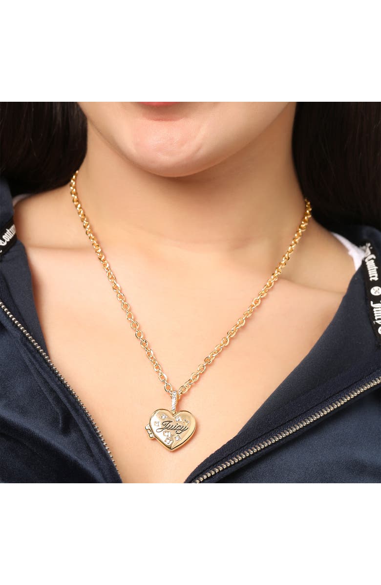 Juicy Couture Gold-Tone Crystal Heart Locket Pendant Necklace, Alternate, color, Gold