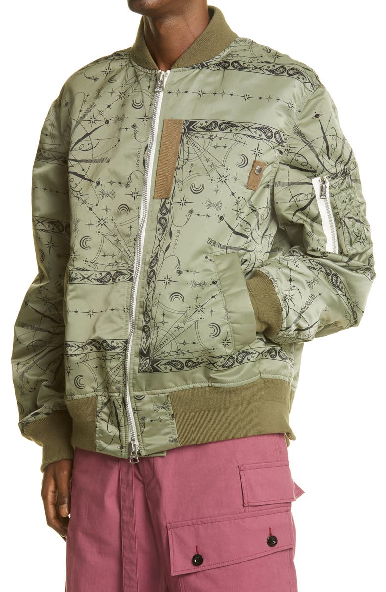 Sacai x Dr. Woo Bandana Print Bomber Jacket, Alternate, color,