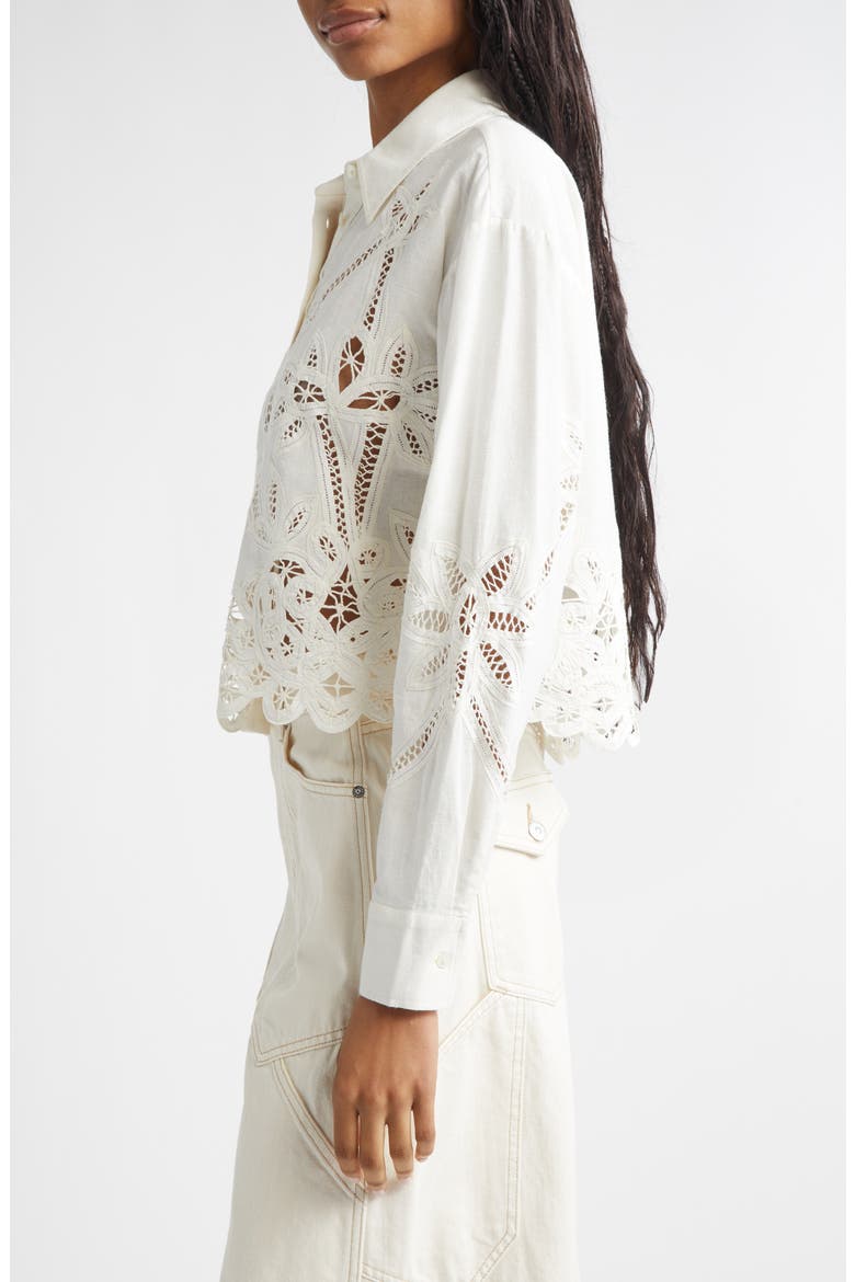 Aderes Floral Cutout Button-Up Shirt, Alternate, color, DOVE