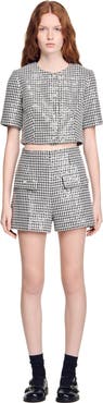 SANDRO Sequin houndstooth tweed shorts