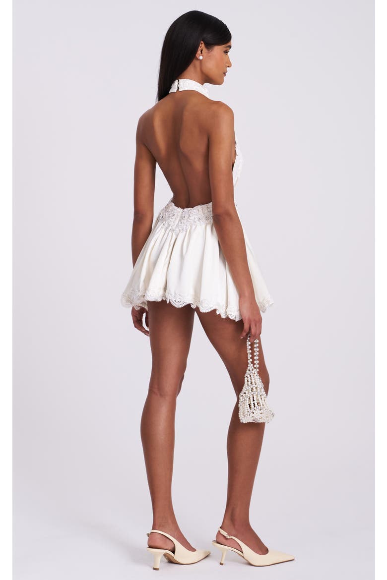 Idalia Beaded Lace Trim Backless Halter Mini Dress, Alternate, color, White