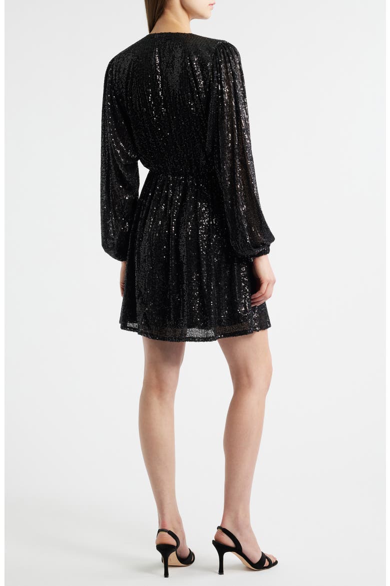 Dillio Sequin Mesh Long Sleeve Cocktail Dress, Alternate, color, BLK