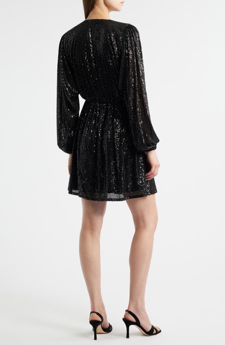 BOSS Orange Dillio Sequin Mesh Long Sleeve Cocktail Dress, Alternate, color, Black