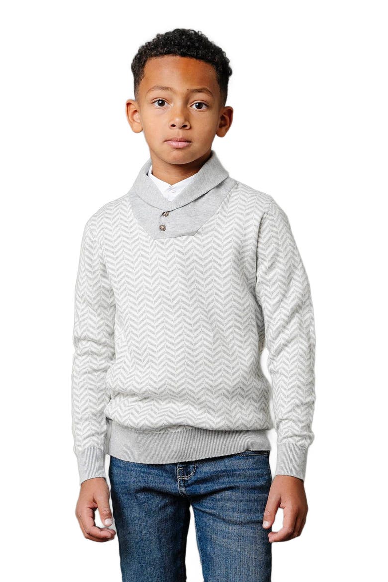 Boys' Organic Intarsia Shawl Collar Sweater, Kids, Main, color, Light Gray Heather Herringbone