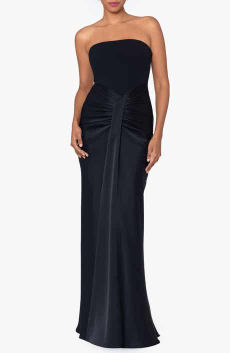 Betsy & Adam Strapless Satin Gown
