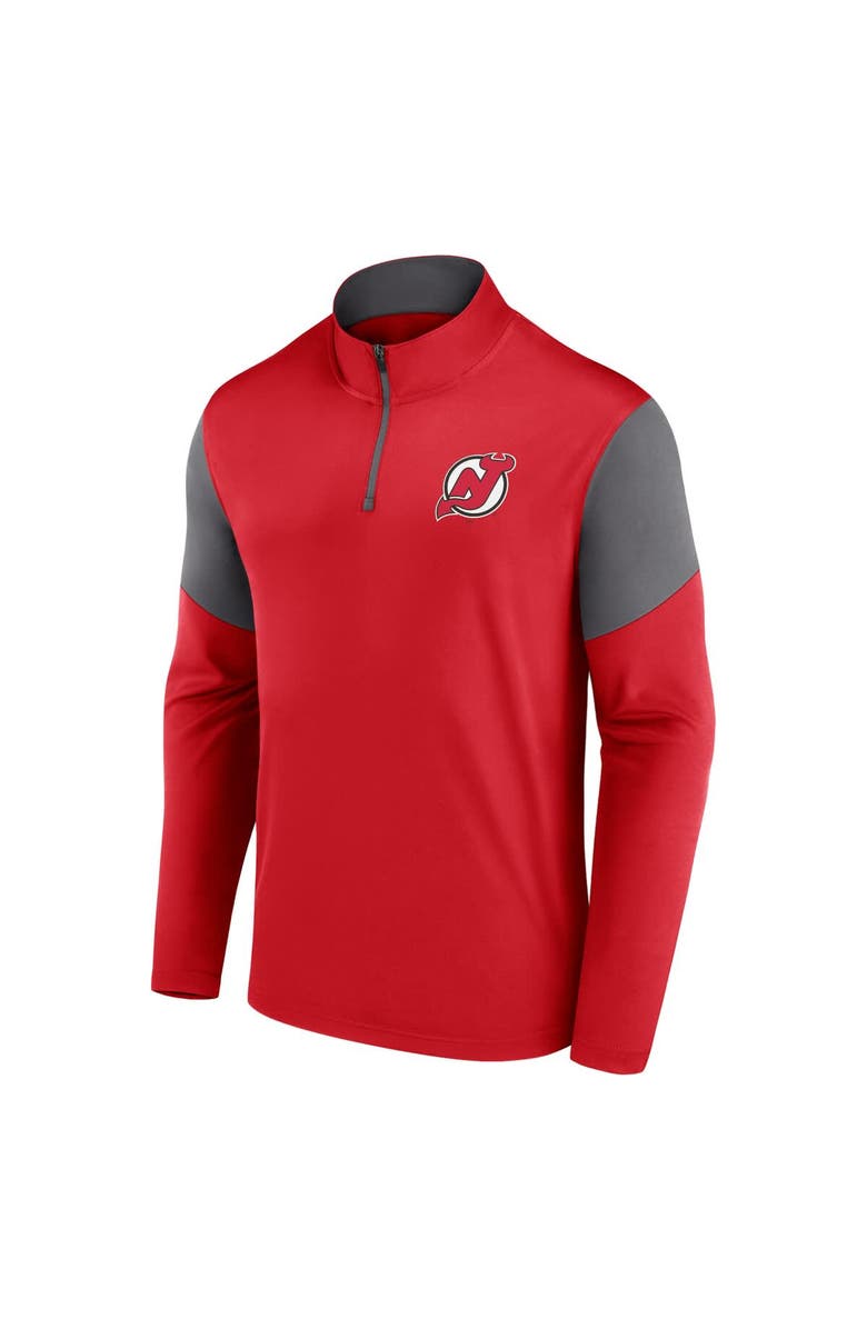 FANATICS Men's Fanatics Red New Jersey Devils Logo Quarter-Zip Top, Alternate, color,