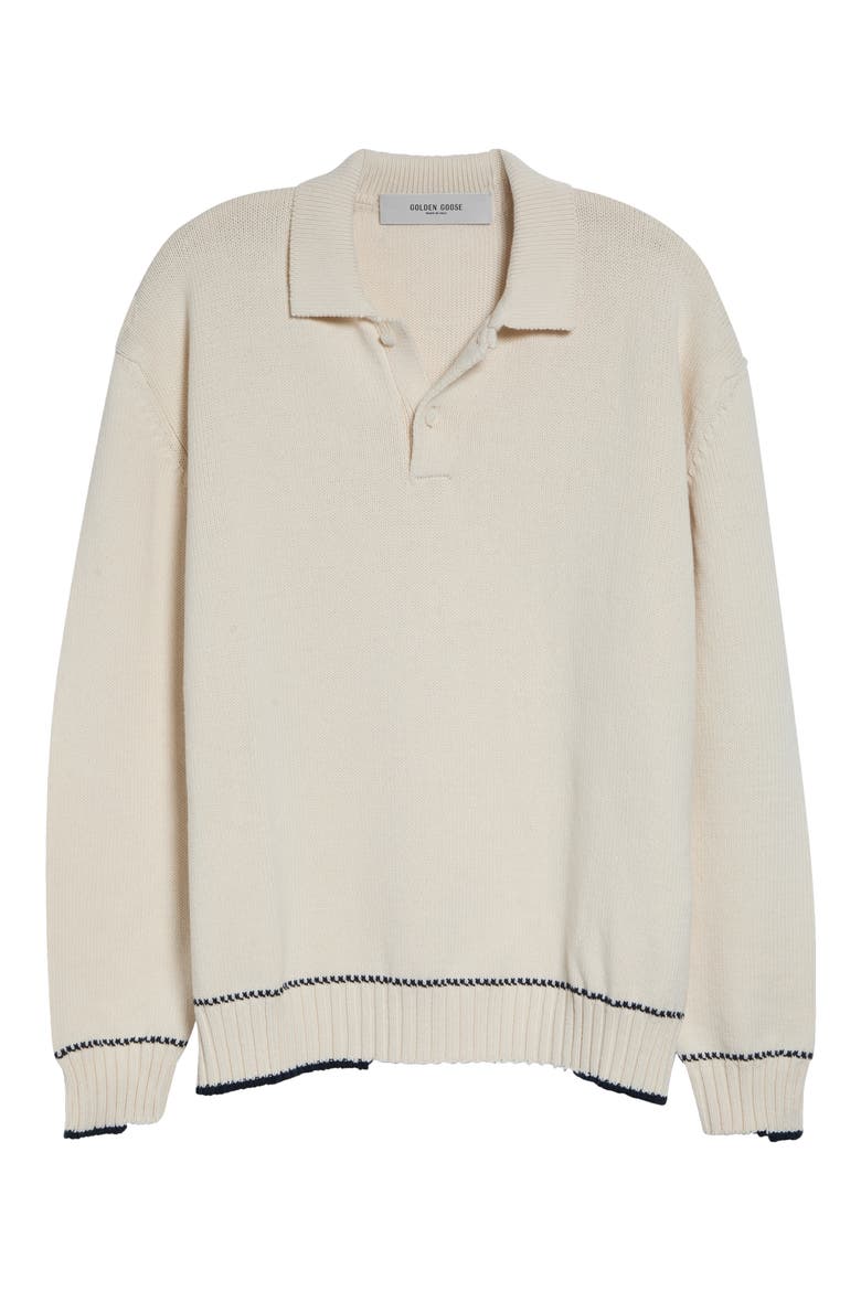Journey Rindley Tipped Cotton Blend Polo Sweater, Main, color, HERITAGE WHITE