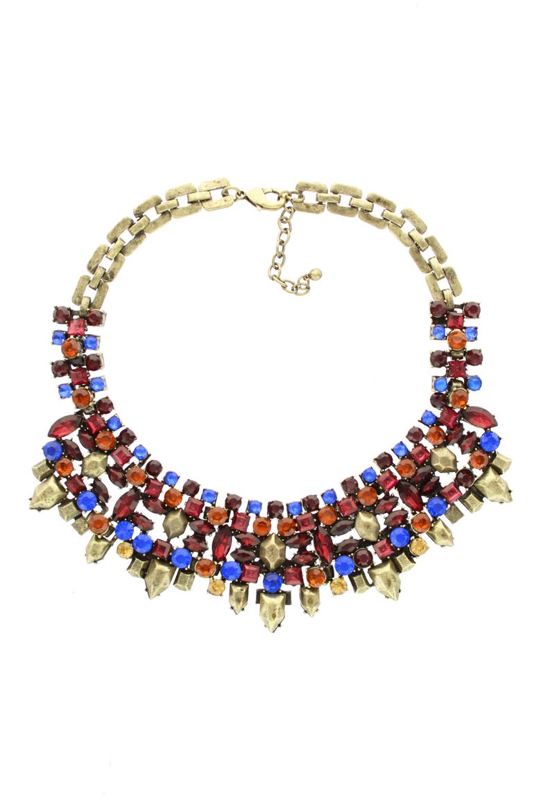 Nora Crystal Bib Necklace, Main, color, OXIDIZED BRASS-TOPAZ