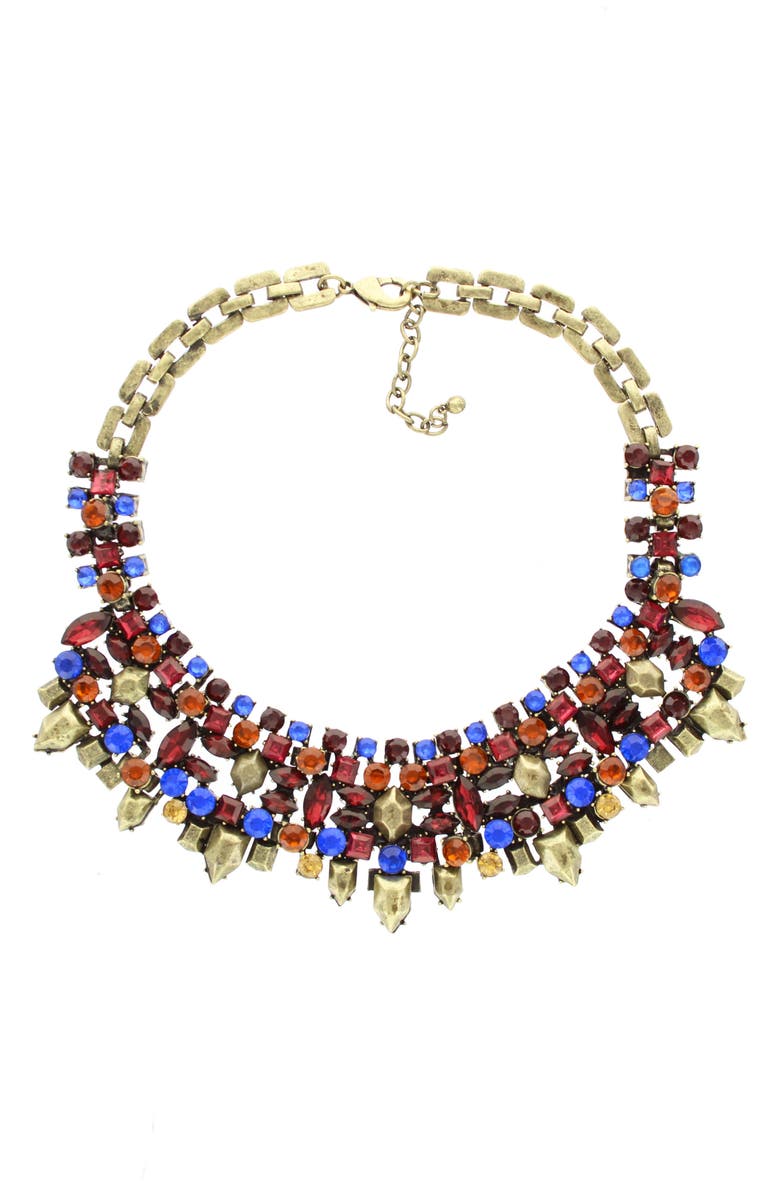 OLIVIA WELLES Nora Crystal Bib Necklace, Main, color, Oxidized Brass-Topaz