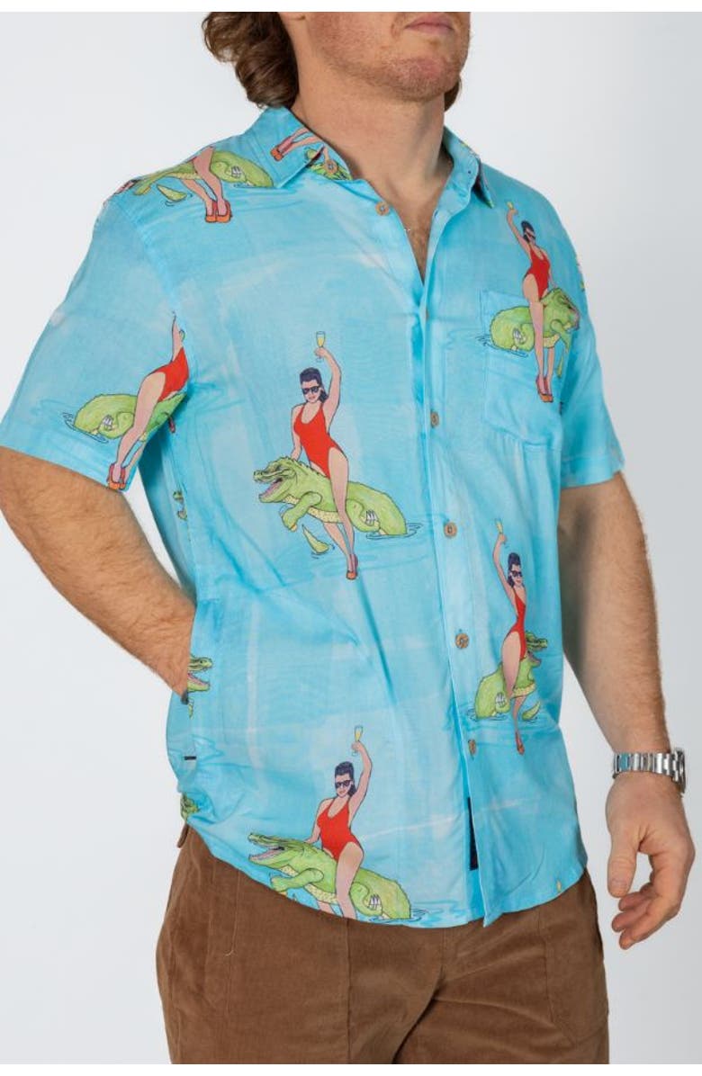 Baja Llama GIRL CROC - NIGHTHAWK BUTTON UP, Alternate, color, Blue