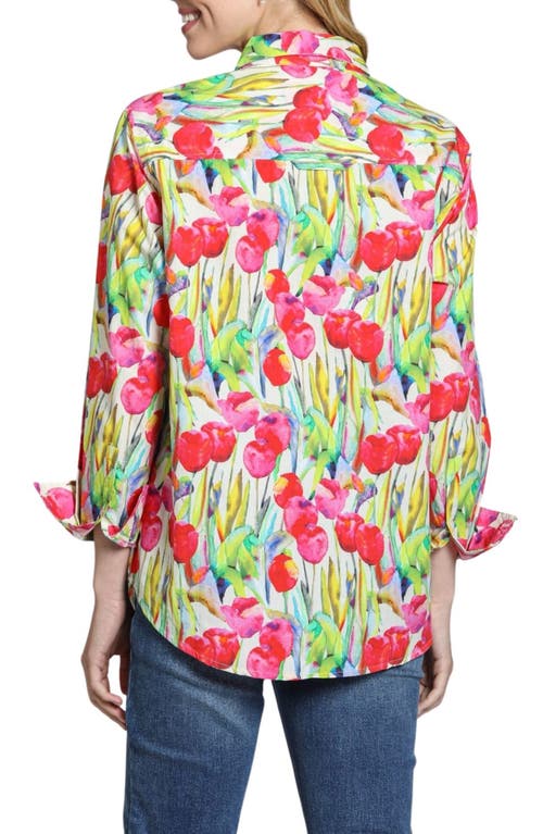 Apny Floral Print Boyfriend Button-up Shirt In Pink Multi