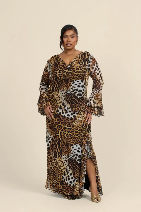 Ruffle Leopard Print Maxi Dress