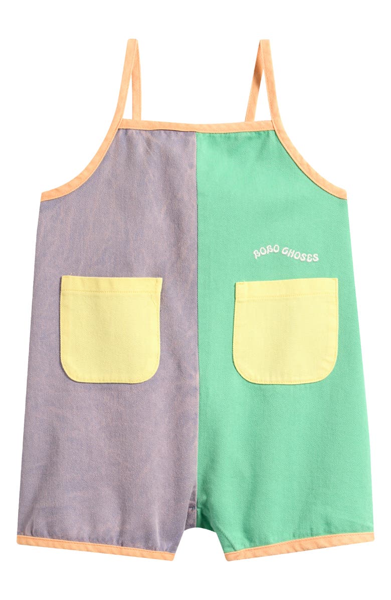 Bobo Choses Colorblock Denim Romper, Main, color, Green/ Purple