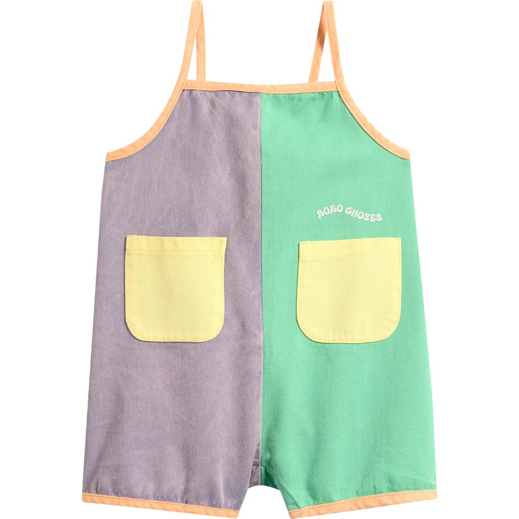 Bobo Choses Colorblock Denim Romper In Green/purple