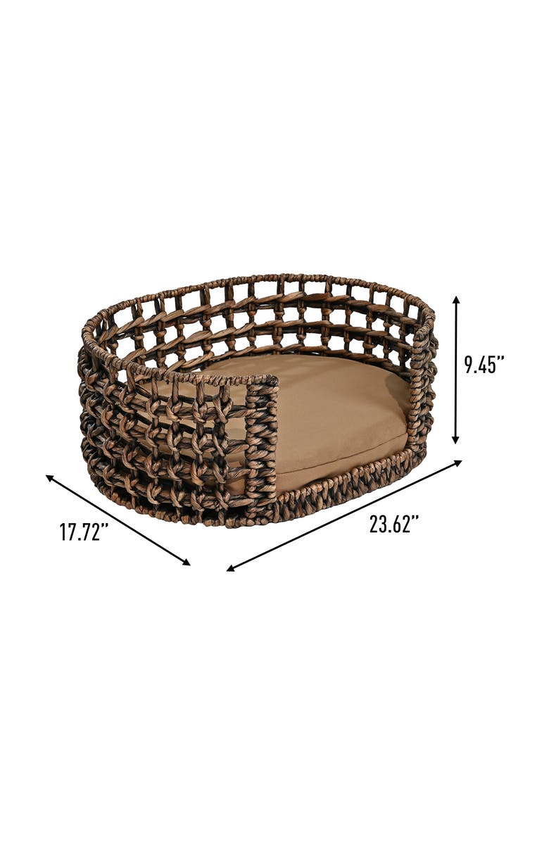The Licker Store Gigi 24" x 18" Modern Handwoven Hyacinth Open-Weave Oval Pet Bed, Machine-Washable Cushion, Alternate, color, Brown