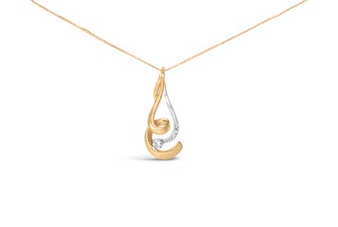 Espira 10K Two-Tone Gold 1/10 cttw Round Cut Diamond Swirl Pendant Necklace