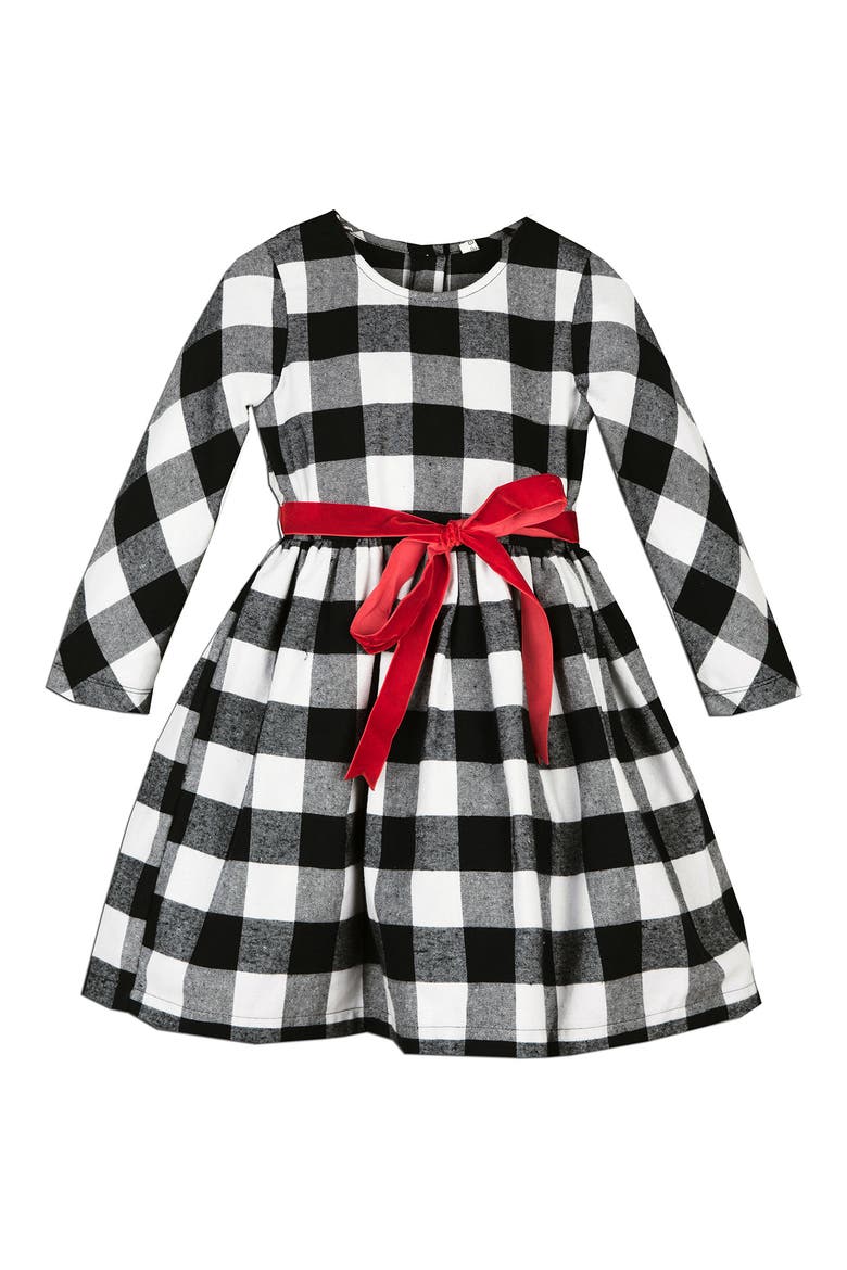 Kids' Buffalo Check Party Dress, Main, color, BLACK