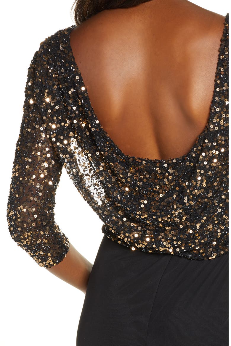 Beaded Cowl Back Jumpsuit, Alternate, color, BLACK/ GUNMETAL