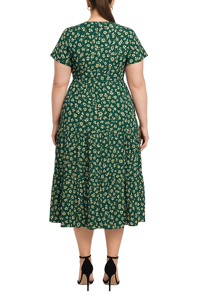 Floral Short Sleeve Midi Dress, Alternate, color, GREEN DAISY