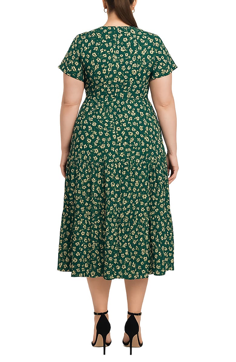 Standards & Practices Floral Short Sleeve Midi Dress, Alternate, color, Green Daisy