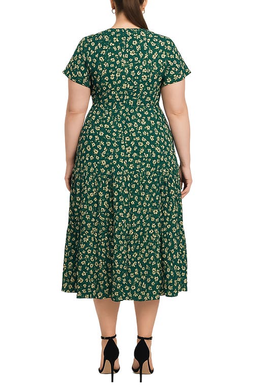 Standards & Practices Floral Short Sleeve Midi Dress In Green