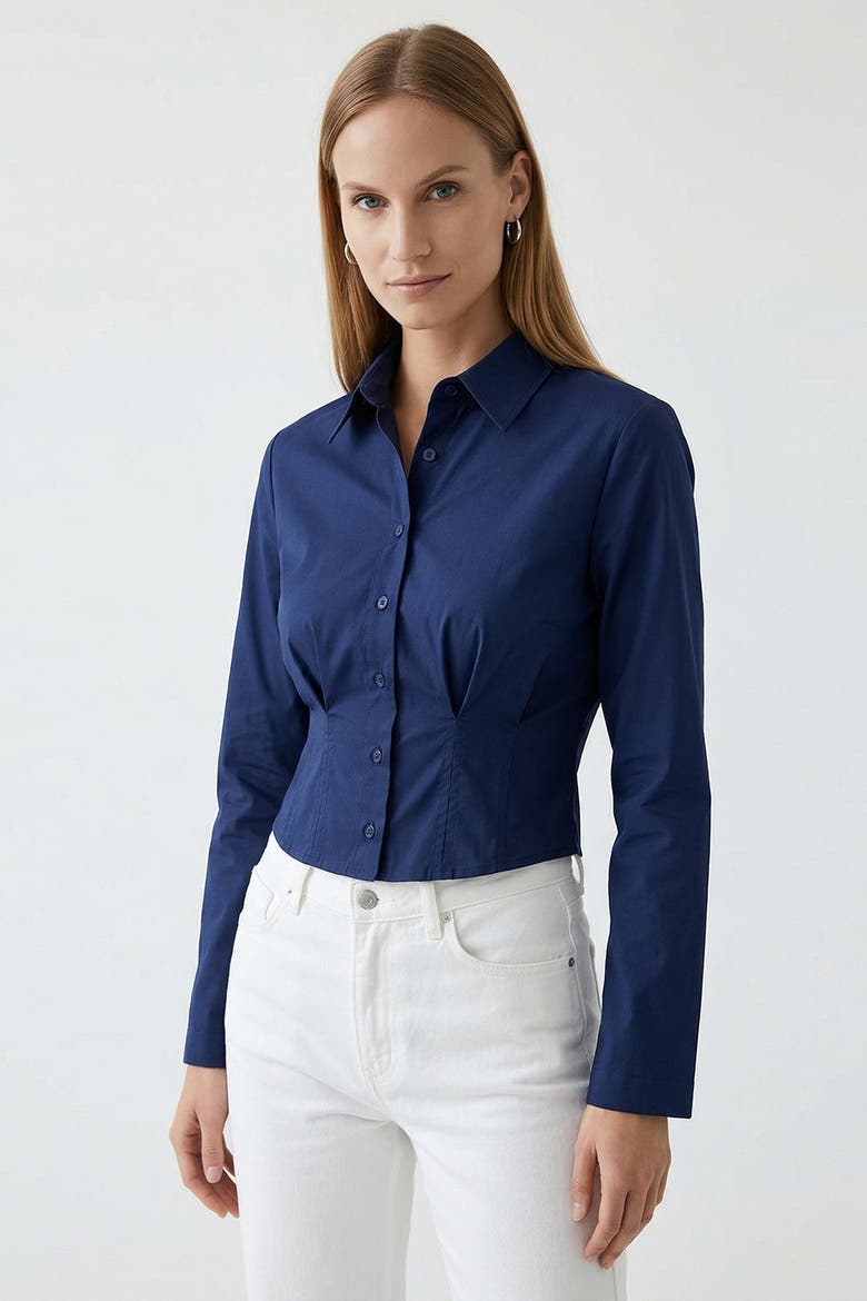 Felicia Long Sleeve Crop Shirt, Alternate, color, Navy