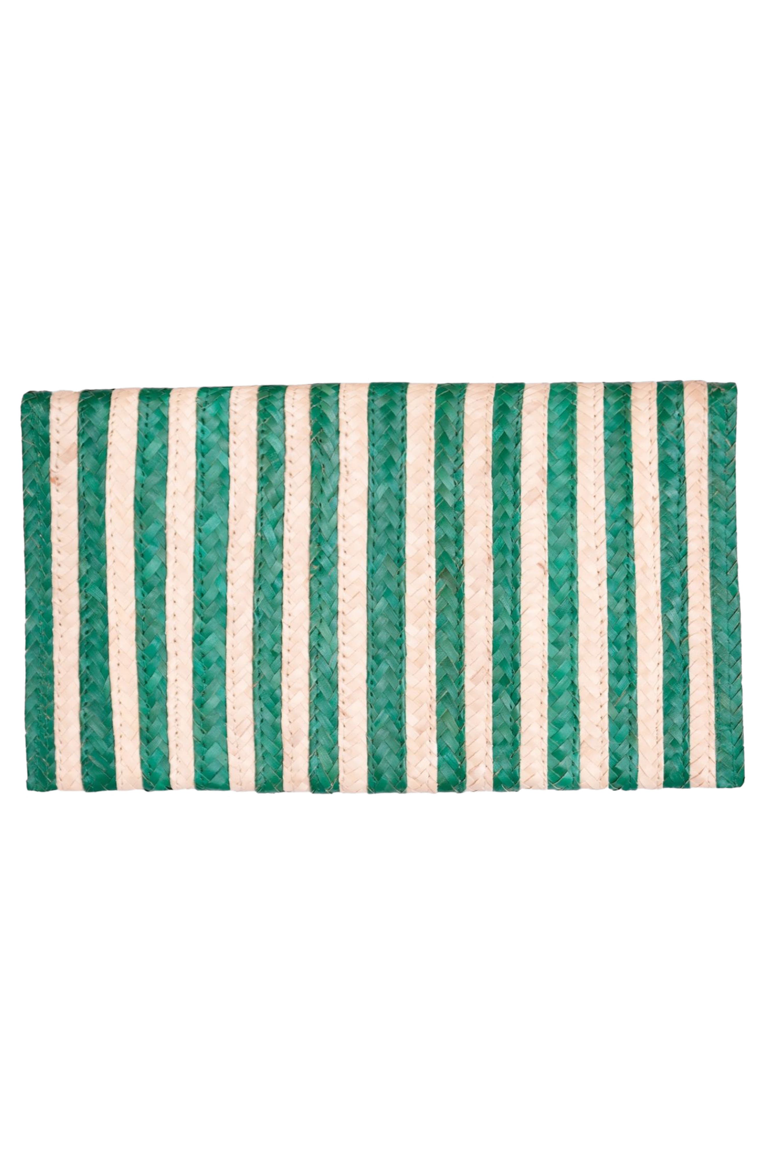 Brooke Stripe Handwoven Raffia Clutch, Alternate, color, CREAM/ GREEN