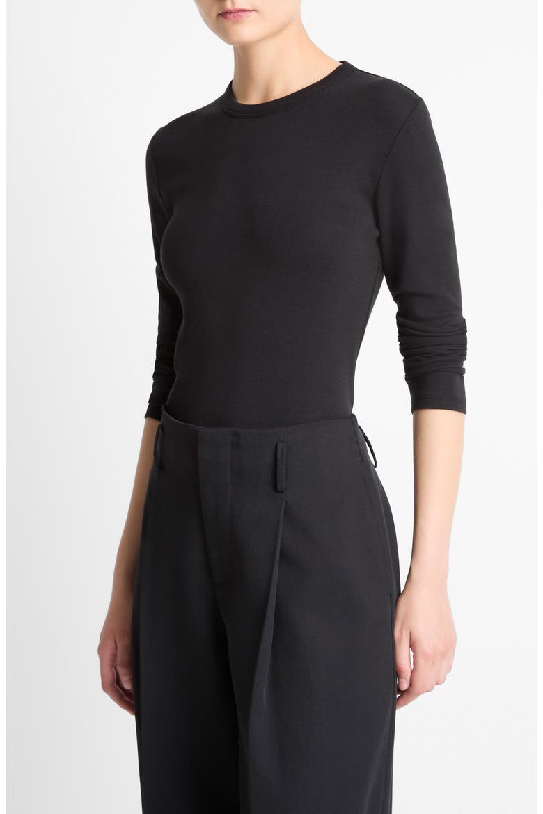 Essential Long Sleeve Pima Cotton & Modal T-Shirt, Alternate, color, BLACK