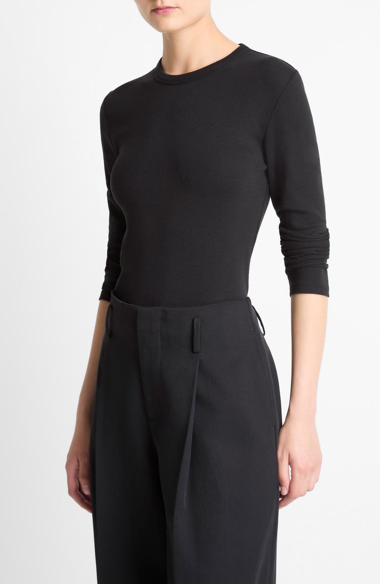 Vince Essential Long Sleeve Pima Cotton & Modal T-Shirt, Alternate, color, Black