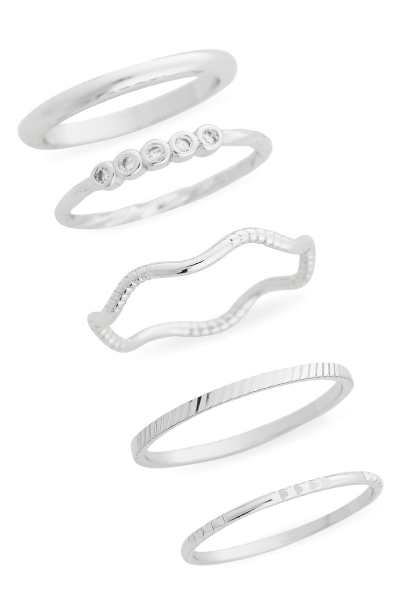 NORDSTROM RACK Set of 5 Skinny Texture Band Rings, Main, color, Silver