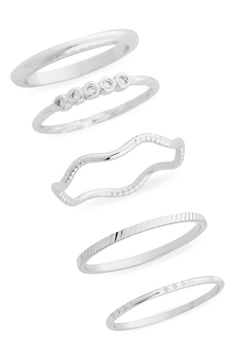 Set of 5 Skinny Texture Band Rings
