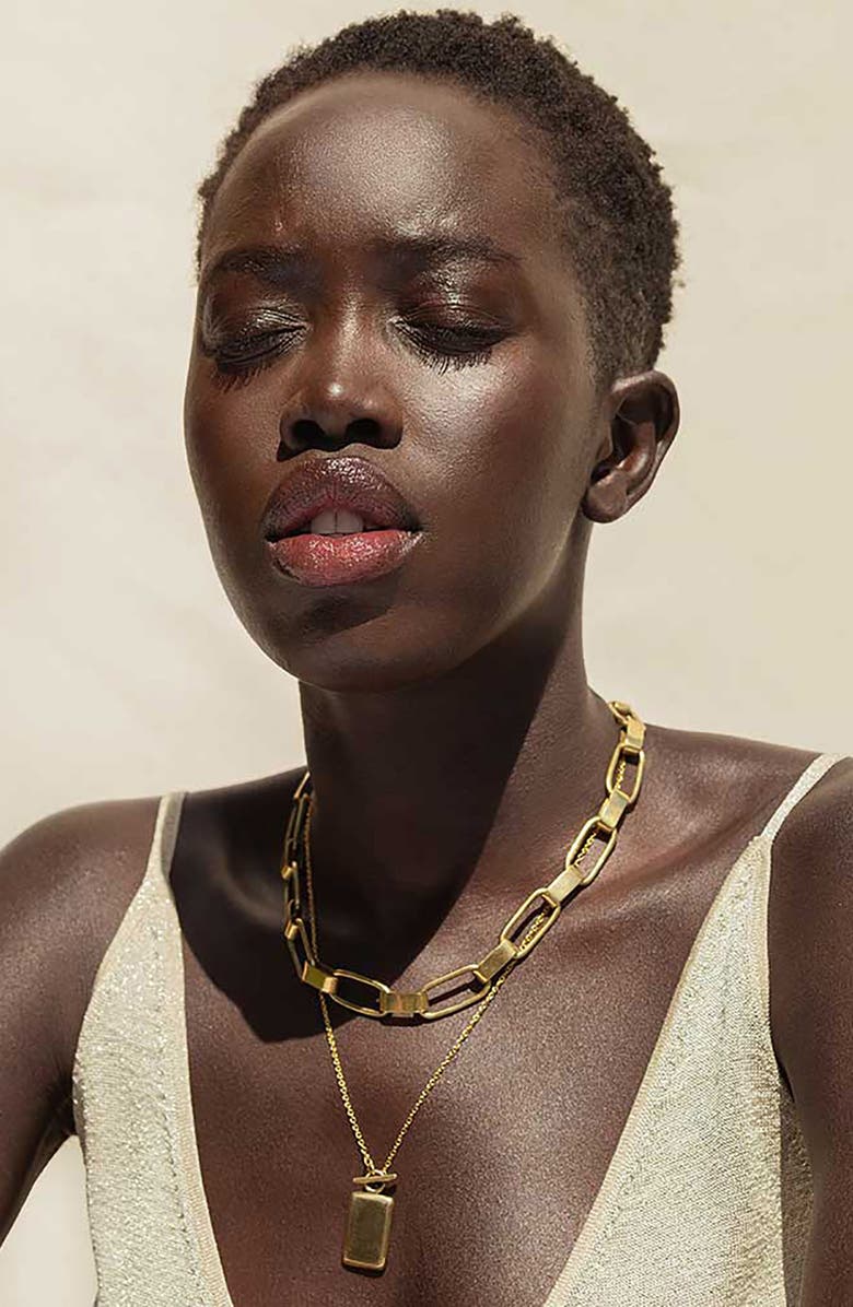 SOKO Rectangle Medallion Necklace, Alternate, color, Gold