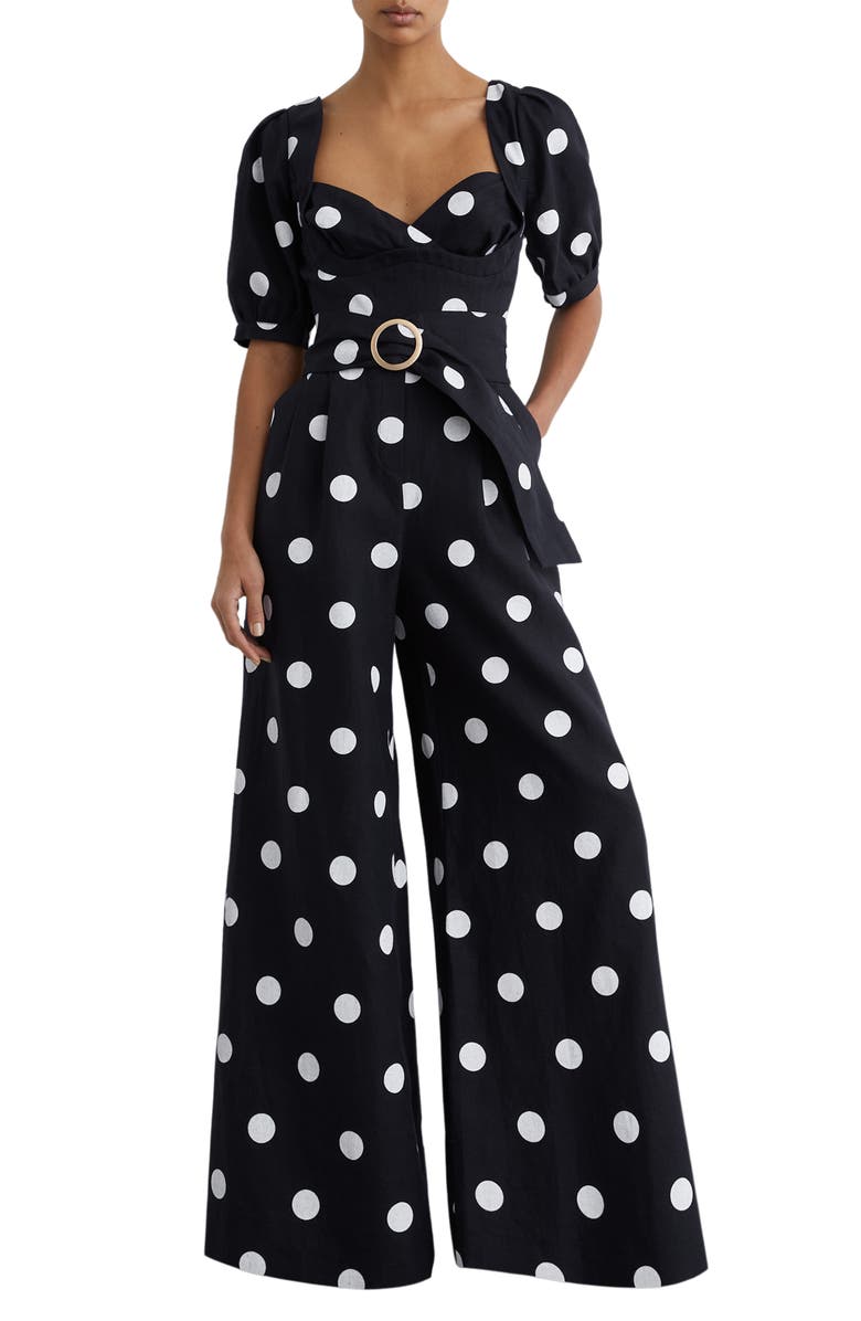 Reiss Brook Polka Dot Linen Jumpsuit, Main, color, 