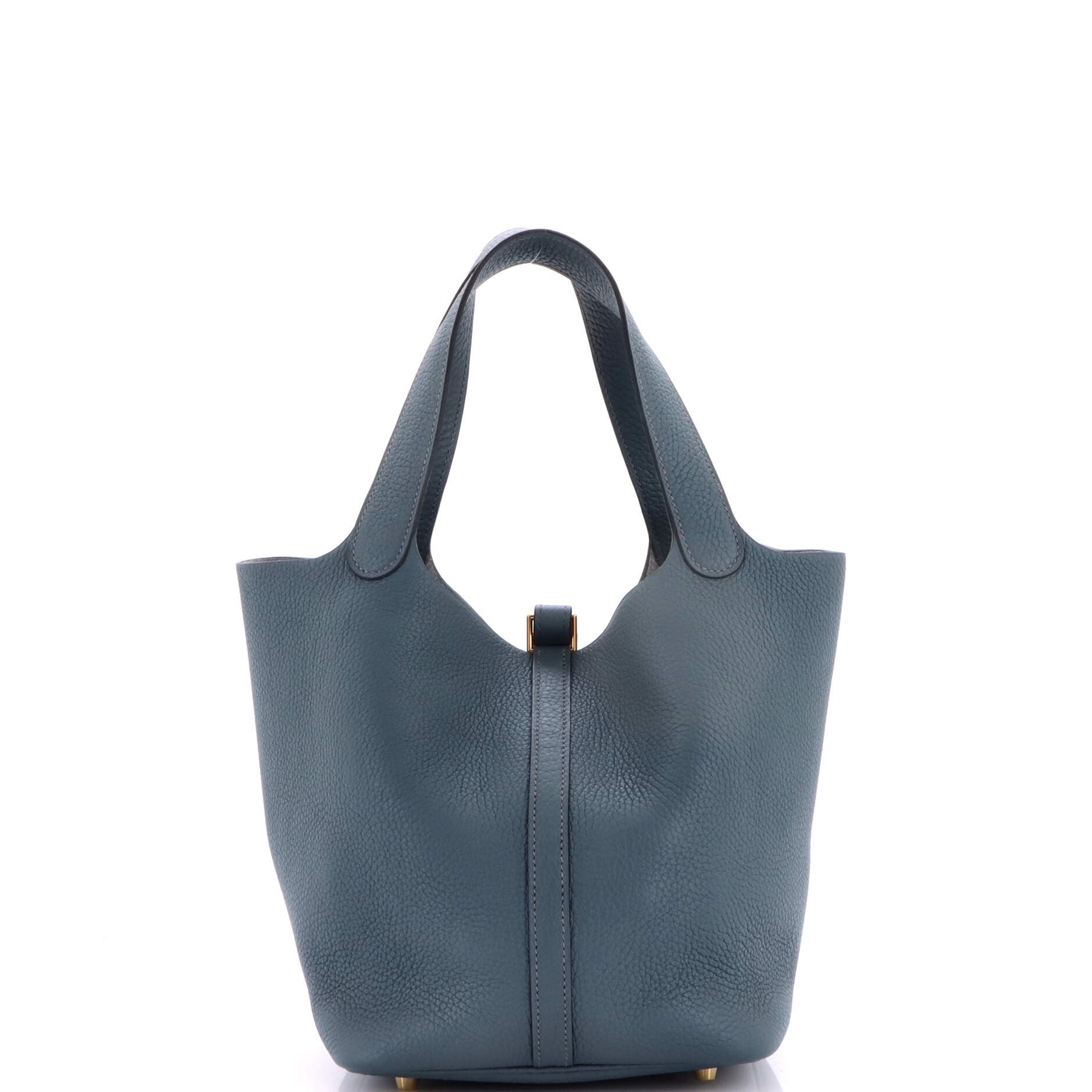 Pre-Owned Hermes Picotin Lock Bag Clemence MM, Alternate, color, Bleu Orage