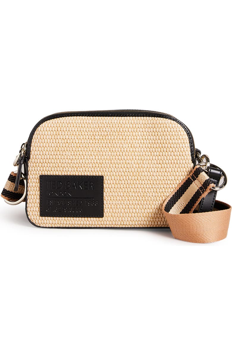Ted Baker London Stello Leather, Branded Webbing & Raffia Crossbody Bag, Main, color,