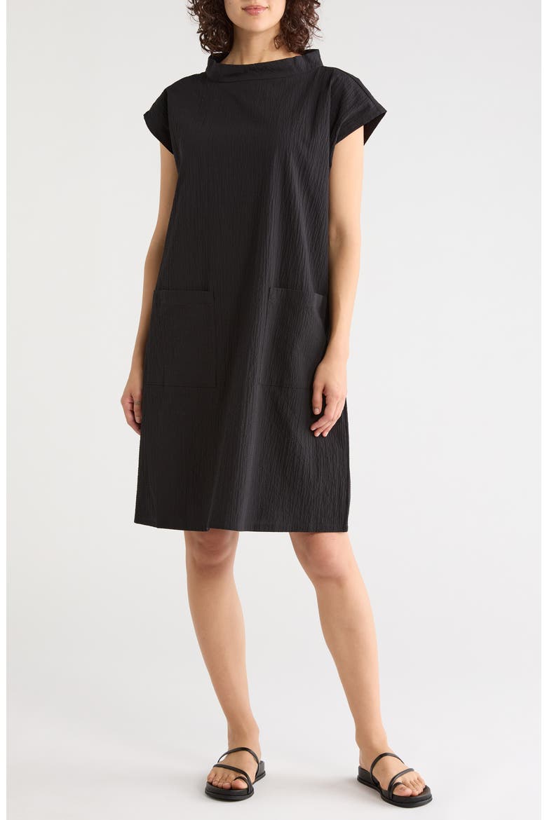 mock neck short sleeve dress Cap Mini Black / Medium short sleeves Women's Mock Neck Mini Dresses