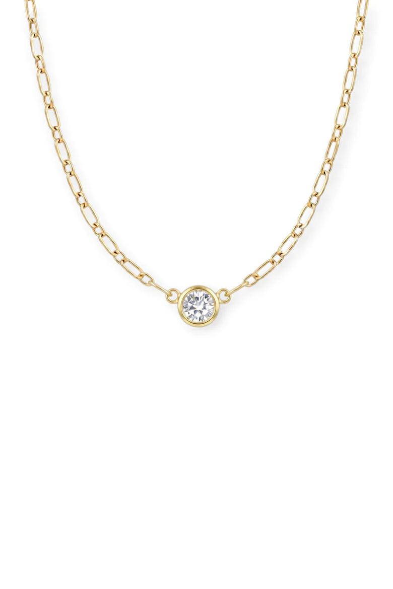 open link bezel stone 14k gold filled necklace, Main, color, Gold