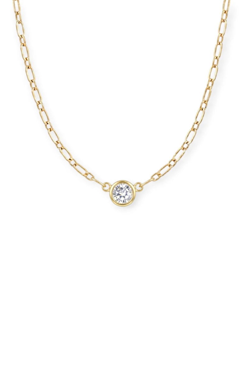 CUFFED BY NANO open link bezel stone 14k gold filled necklace, Main, color, Gold