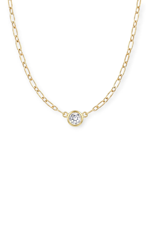 open link bezel stone 14k gold filled necklace