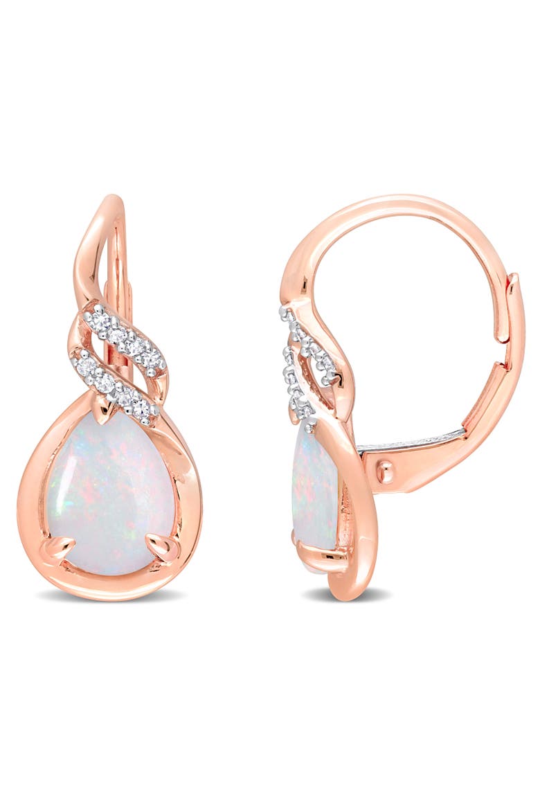 Opal & Diamond Leverback Earrings 10K, Main, color, 10k Rose Gold