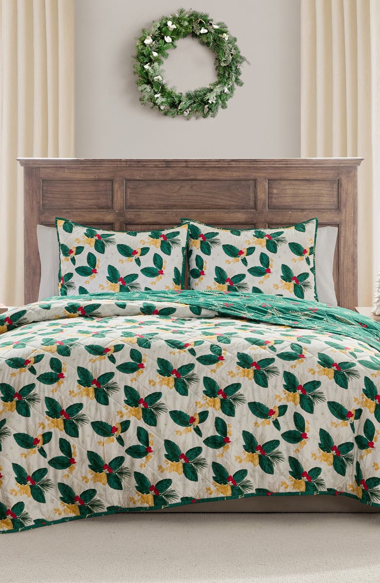 Hallmark Poinsettia 3-Piece Quilt Set, Alternate, color, White-Green