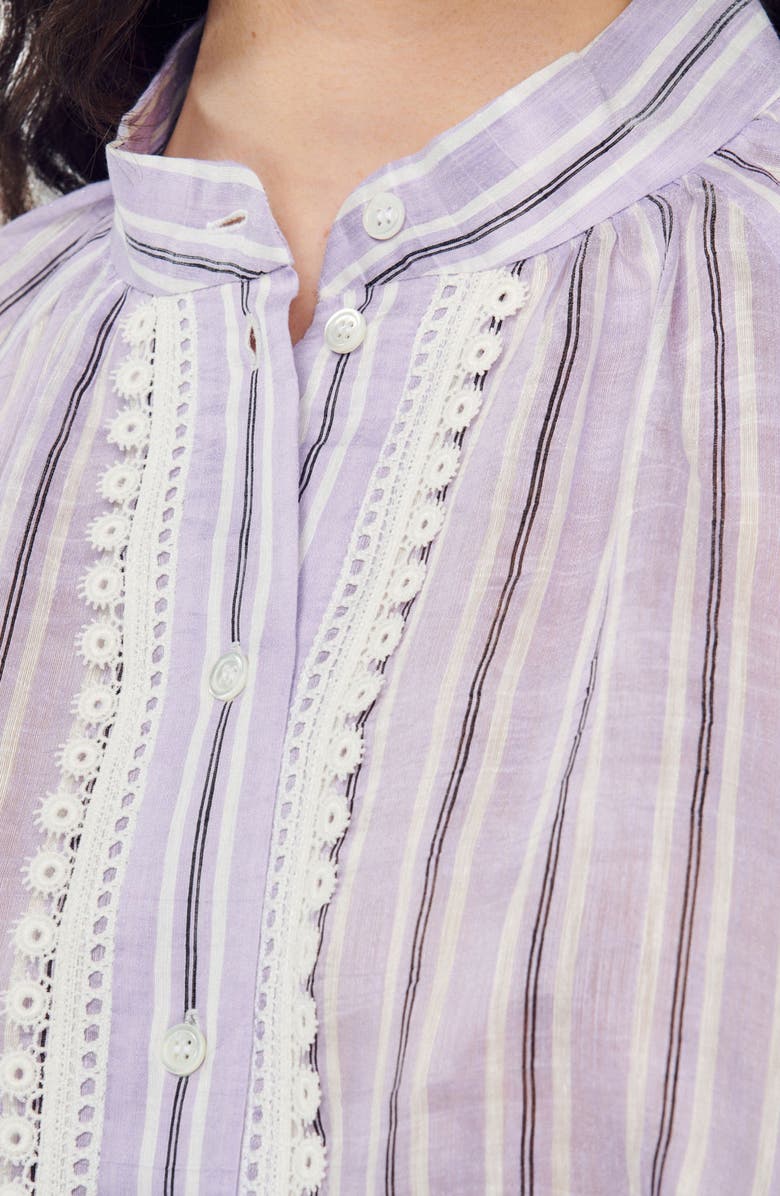 SANDRO Juliana Stripe Linen Blend Shirtdress, Alternate, color, Lilas / Noir