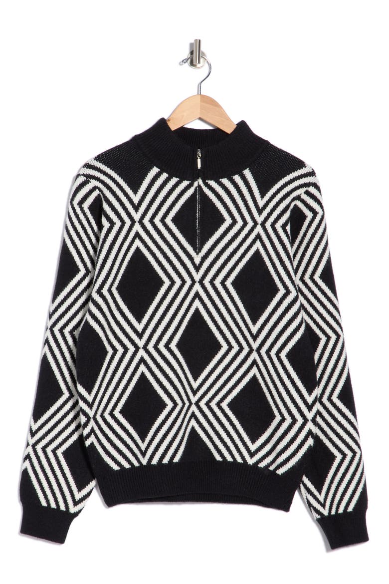 Geometric Quarter Zip Mock Neck Sweater, Alternate, color, BLACK
