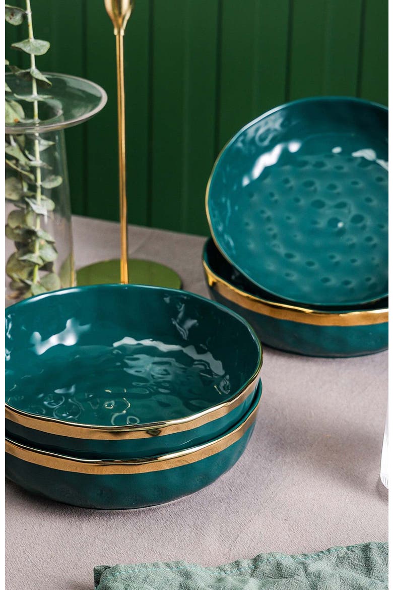 Florian Porcelain 4-Piece Pasta Bowl Set, Alternate, color, Green