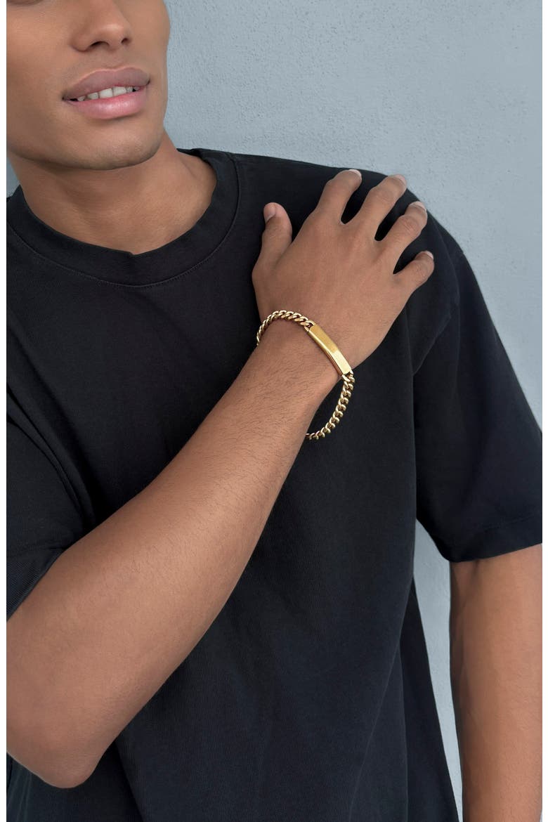 Men's 18k Yellow Gold Plated Curb Chain ID Bracelet, Alternate, color, GOLD