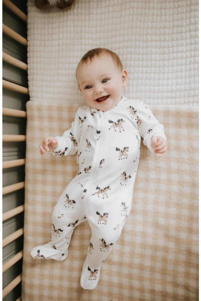 Kids' Horse Print Footed Sleeper, Alternate, color, OFF WHITE